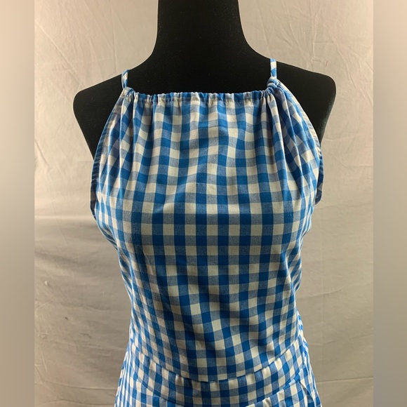 Gingham Print Tie Backless Halter Neck Ruffle Hem Dress - Picture 7 of 8